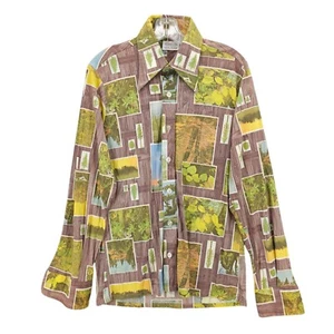 Camisa Discoteca Vintage Años 70 Estampado por Todas Partes Árboles Nature Stern's Nueva Jersey Talla GRANDE - Imagen 1 de 7