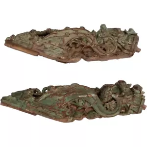 Pair Antique Indian Mughal Painted Teak Architectural Roof Brackets 18th Century - Picture 1 of 16