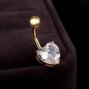 2CT Heart Cut Lab-Created Diamond Heart Belly Button Ring 14K Yellow Gold Plated - Picture 1 of 6