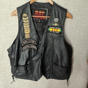 Chaleco de cuero Biker’s Club con parches y alfileres Harley Davidson para hombre talla L grande - Imagen 1 de 23