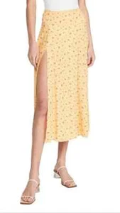 REFORMATION Zoe Floral-Print Crepe Midi Skirt Gwen Yellow Size 12 NEW Midi - Picture 1 of 9