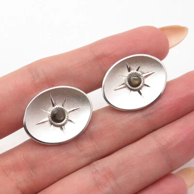 925 Sterling Silver Vintage USA Real Abalone Shell Oval Cufflinks - Image 1 of 4