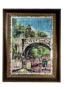Large Tile Mural “El Puente” 21 3/4” X 17 1/2”  Framed Artist Signed Made Mexico - Picture 1 of 5