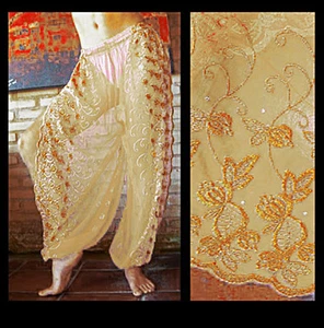 Pantalones harén danza del vientre dorados con brocado dorado abertura 6 - Imagen 1 de 1