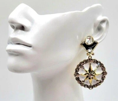 Heidi Daus 'Mystic Magic' White and Black Enamel Art Deco Earrings with Crystals - Image 1 of 4