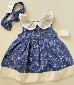 NWT Infants Girls 12-18 m Gymboree “SAFARI SMILES” Cotton Blue SUNDRESS+HEADBAND - Picture 1 of 5