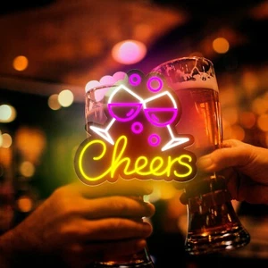 Cheers Neon Signs LED Light Home Bar Drink Beer Man Cave Club Party Wall Decor - Picture 1 of 7