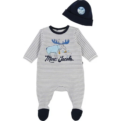 NUEVO CON ETIQUETAS NUEVO Little Marc Jacobs Bebé Niños Azul Blanco Footie Mameluco Sombrero Juego de 2 piezas 3m Foto 1 de 4