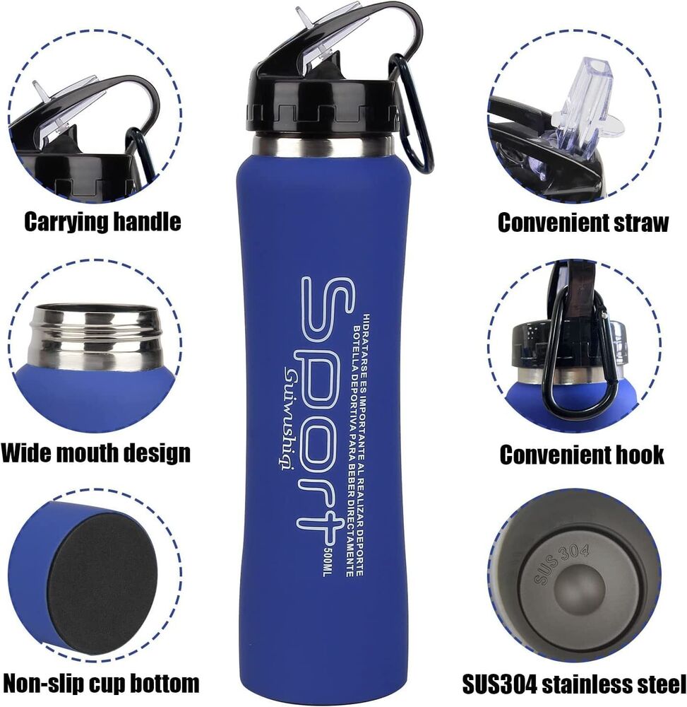 16 Oz Outdoor Sports Water Bottles Stainless Steel with Straw Vacuum Insulated