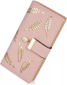 Cartera larga de mujer en piel con tarjetero y cierre a presión con cremalera - Imagen 1 de 7