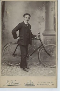 Bicycle Cyclist Brakes Bell Portsmouth Cabinet Photo c1900s - Picture 1 of 2