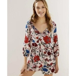 Ann Taylor LOFT Beach Floral Crochet Tie Neck Romper XS - Picture 1 of 6