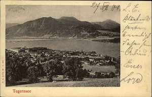 Tegernsee Bayern 1904 Panorama Vogelschau-Perspektive alte Ansichtskarte gel. - Bild 1 von 2