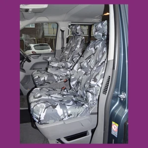 VW Transporter T5 2003-2009 Grey Camo Tailored Waterproof Front Pair Seat Covers - Picture 1 of 2