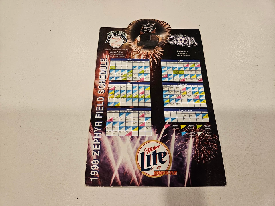 RS20 新奥尔良 Zephyrs/Storm 1999 年小型棒球/足球磁铁时间表 — 第 1/1 张图片