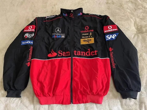 Adult F1 Vintage Racing Jacket, Ebroidered Cotton Padded , Benz Jacket Red Cover