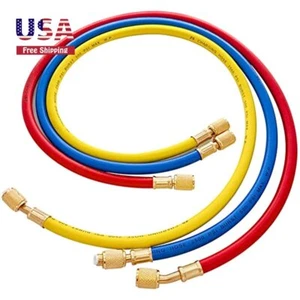 3PCS Refrigerant Charging Hose 96" Length 600-3000PSI 1/4" Thread Three Colors - Picture 1 of 5