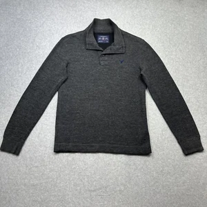 American Eagle Sweater Small Gray Prep Fit Henley Everyday Casual Comfort - Picture 1 of 12