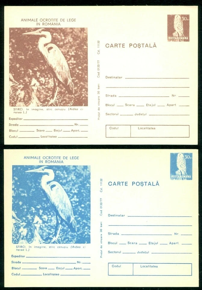 1977 Grey heron ,Ardea cinerea,Bird,falco,Protect European Nature,Romania,card - Image 1 of 1