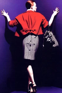 Chaqueta cuadrada Yves Saint Laurent Rive Gauche S/S 2007 Runway Back Tie talla 44 roja - Imagen 1 de 12