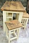SOLID WOOD RUSTIC CHUNKY KITCHEN TABLE AND STOOL SET WITH IN BUILT STORAGE