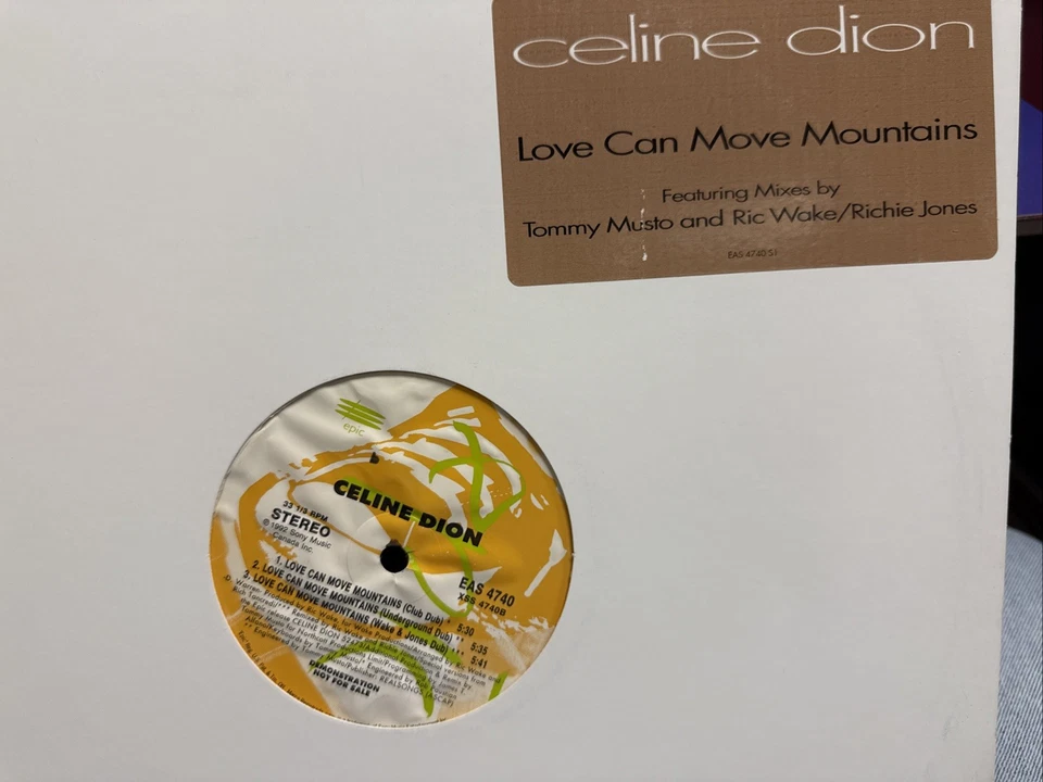 CELINE DION LOVE CAN MOVE MOUNTAINS 12" 1992 epic EAS4740 DJ PROMO UNPLAYED - Image 1 of 2