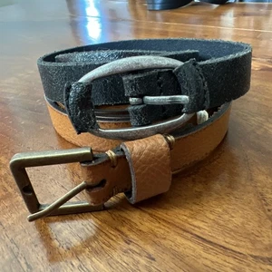 Lot Of 2 Frye Women Brown Black Leather Belt Size Large - Picture 1 of 11