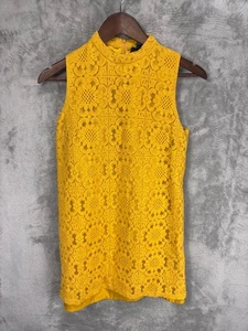 Forever 21 Crochet Floral Lace Mini Shift Dress S Yellow Boho Western Festival - Picture 1 of 12