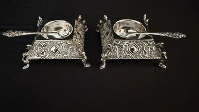 Антикварные викторианские отдельные соляные подвалы из чистого серебра 1875 г. - Изображение 1 из 4