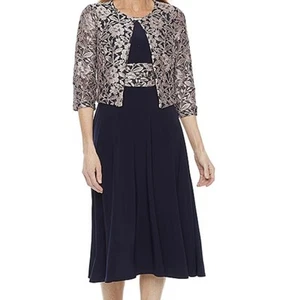 Jessica Howard Women Size 16 Sleeveless Dress w/Jacket Navy Blue Floral Evening - Picture 1 of 9