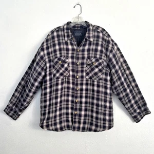 Mens Plaid Flannel Shirt Jacket Size Large Shaket Quilted Outdoor Button Up - Picture 1 of 7