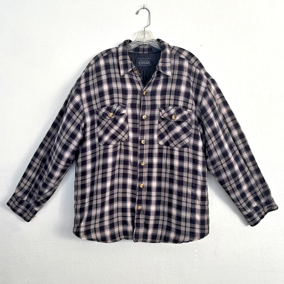 Mens Plaid Flannel Shirt Jacket Size Large Shaket Quilted Outdoor Button Up - Image 1 of 4