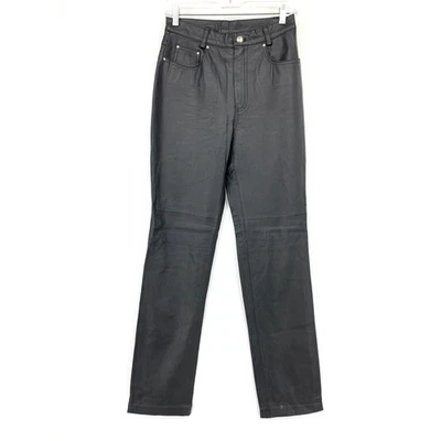 Vintage 90s Straight Leg Leather Pants Womens Size 27" Black High Rise - Image 1 of 4