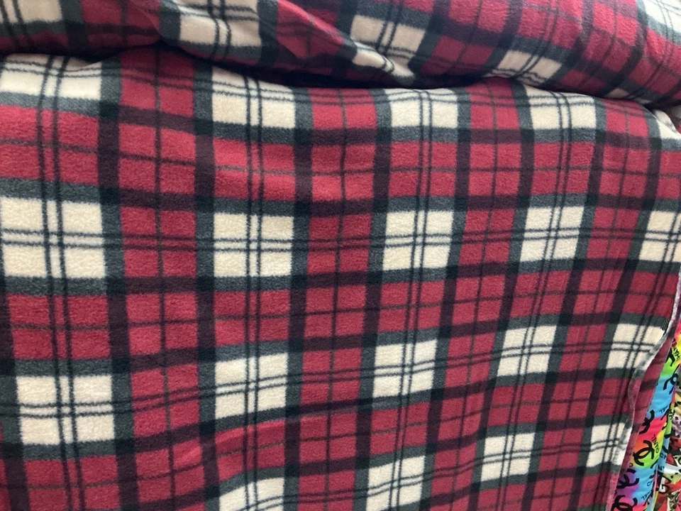Red Black White Checkers Fleece Fabric, 60" Wide - sold by the yard - Image 1 of 4
