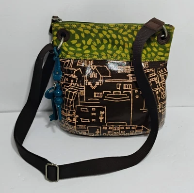 Bolso Bandolera Fossil Key-Per Cartera Lona Recubierta Verde Marrón Azul Llave Foto 1 de 4