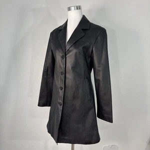 Fionte Jacket Womens M Black Button Front Lined 100% Leather Coat - Picture 1 of 20