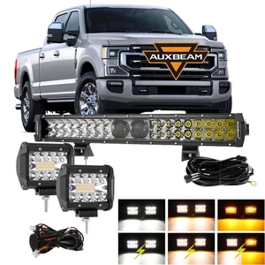 AUXBEAM 22" 5D-Pro LED Work Light Bar+2X 4" Strobe Amber White LED Pods For Jeep - Picture 1 of 12