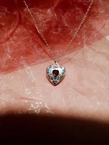 Medaglione a forma di cuore argentato collana portafoto medaglione argento donna - Foto 1 di 2