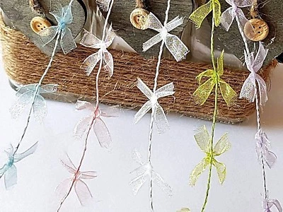  Vintage Wired Sheer SHIMMERY BOW GARLAND RIBBON TRIMMING 1 M  Hair/Craft/Bridal - Image 1 of 4