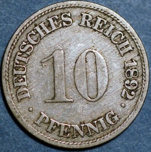 Germany Empire 10 Pfennig 1892 F Wilhelm II KM# 12 - Picture 1 of 2