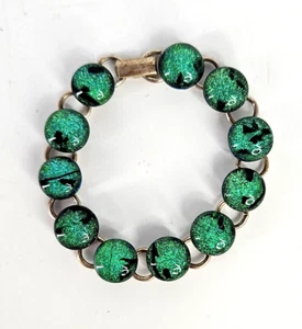 Dichroic Glass Beaded Blue Green 925 Silver Fashion Bracelet 7 inch - Picture 1 of 7