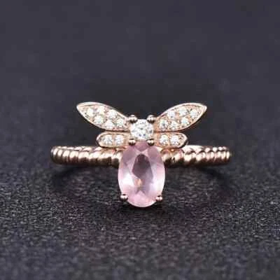 2.20Ct Simulated Pink Diamond Honey Bee Wedding Ring 14k Rose Gold Plated Silver - Image 1 of 4