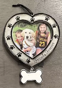 Friends Forever Dog Puppy Picture Frame Personalizable Ornament With Bone Dangle - Picture 1 of 2