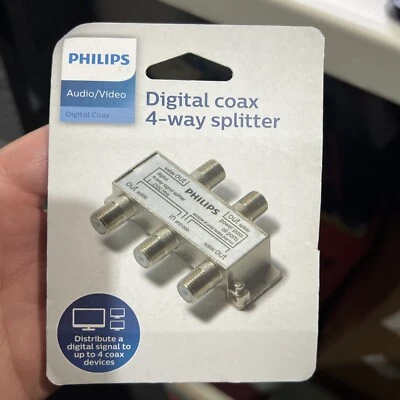 Philips Digital Coax 4-Way Splitter, Gray Brand New - Image 1 of 2