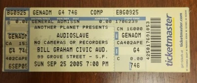 AudioSlave Tickets 9/25/05 Never Scanned. Bill GRAHAM civic SF - Image 1 of 4