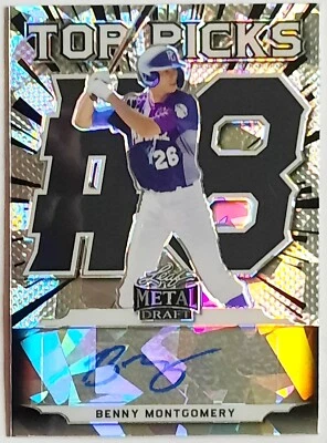 Benny Montgomery 2021 Leaf Metal Draft Top Picks Black Cracked Ice AUTO SP# 2/5 - Image 1 of 3