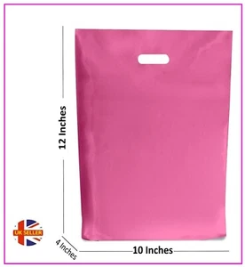 100er-Pack - HOT PINK PLASTIKTÜTEN / GESCHENKSHOP TRAGE TASCHE - 10x12x4 Zoll - Bild 1 von 1