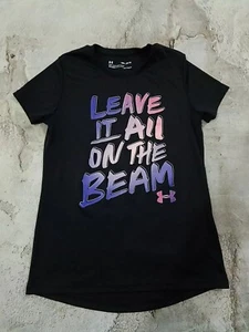 Youth Girls Medium Loose Fit Under Armour Heatgear Black Gymnastics Graphic T - Picture 1 of 7
