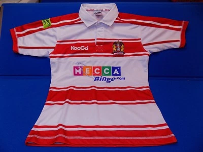 Small Wigan Warriors KooGa Rugby Home Jersey Red White MECCA Bingo Patches Game - Image 1 of 4