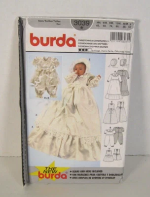 Burda 3039 Christening Gown, Jumpsuit, Overlays & Bonnet 3 Mo. - 2 Yr Pattern UC - Image 1 of 2